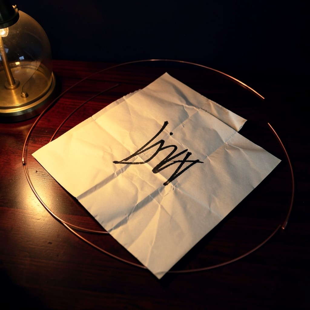 Paper chart with faint projection arcs beyond a finished impulse, lit by a warm lamp