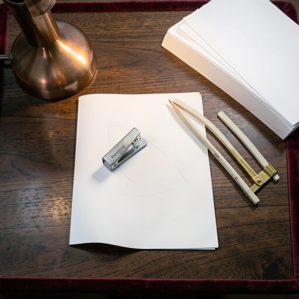 A tidy desk with one sparsely marked chart, a pencil, and a divider